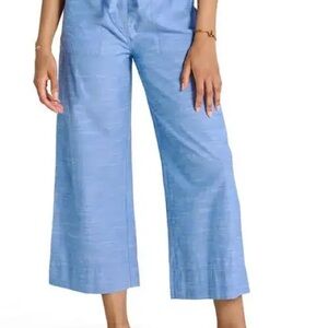 Hatley Tie Waist Wide Leg Linen + Cotton Crop Pants